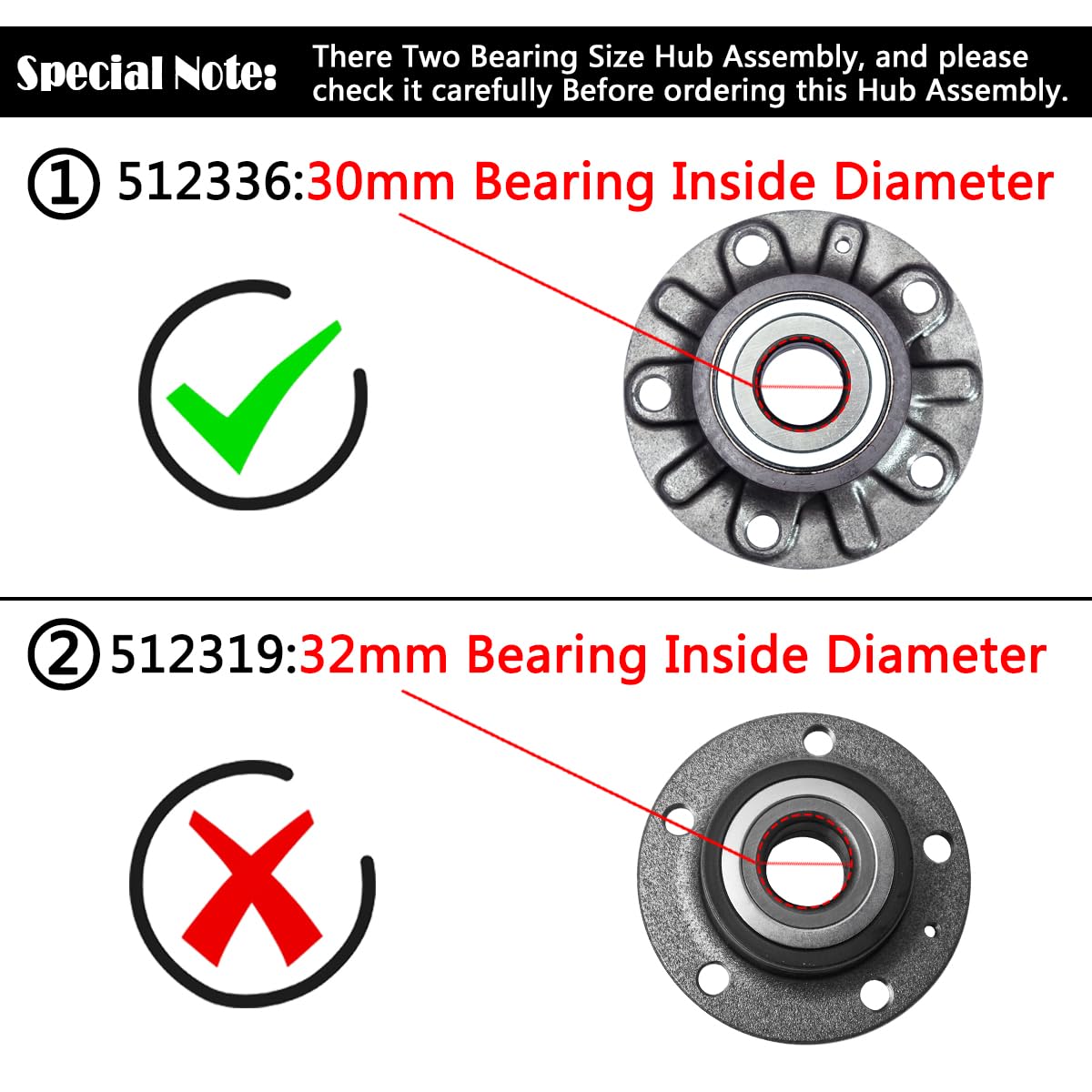 Auqdd 512336 X2 (For Fwd,30Mm Bearing) Rear Wheel Hub And Bearing Assembly Compatible With 06-13 Au-Di A3 /15-20 Vw E-Golf,10-21 Golf,06-21 Gti,19-21 Jetta,06-09 Rabbit # 1K0598611